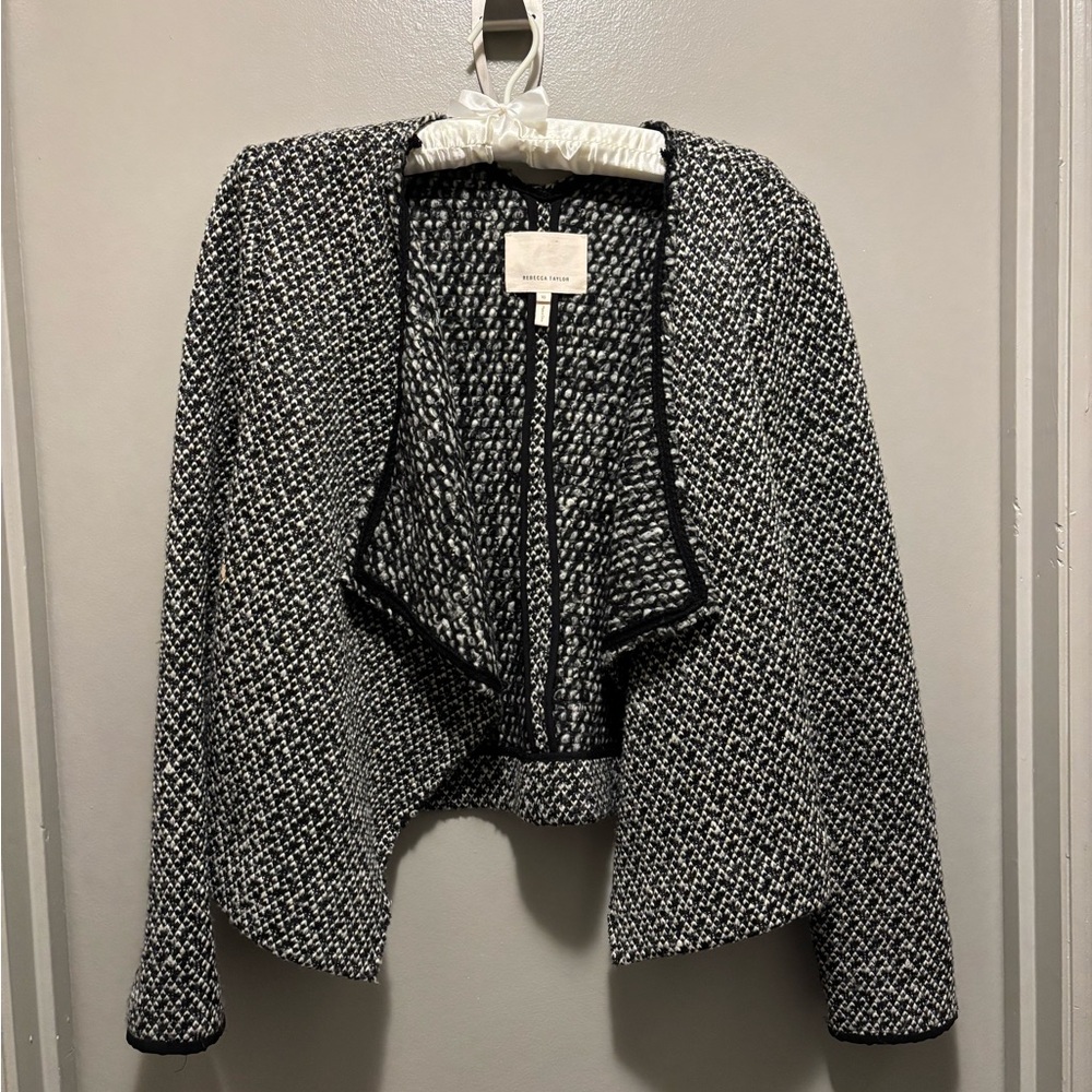 Rebecca Taylor Black and White Knit Open Front Jacket